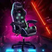 Furb Gaming Chair with RGB LED Lights and 7-Point Massage, Ergonomic Computer Gaming Chair with Footrest & Lumbar Support, High Back PU Leather Desk Chair Game Chair for Home Office,Black