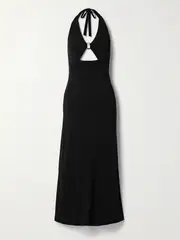 [Max Mara] Max Mara - Ghiotto Embellished Cutout Stretch-jersey Halterneck Maxi Dress - Black - small small Black