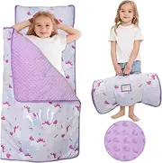 Largest Toddler Nap Mat with Pillow & Blanket, 55.1''x 23'' Extra Long Toddler Sleeping Mat Roll Up Portable Nap Mats for Preschool, Daycare Kids Nap Mat, Slumber Bags for Boys Girls