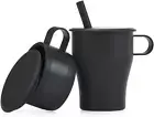 Collapsible Portable Coffee Mug, Foldable Travel Silicone Cups with Straw and Li