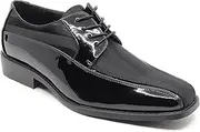 [Metrocharm] Men's Oxford Lace up Striped Satin Patent Tuxedo Dress Shoes MC-179