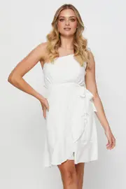 White Wrap Dress One Shoulder Sleeveless - Size 8, Women's Fb Wrap Dress