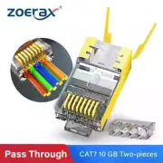 Zoerax RJ45 CAT7 CAT6A Pass-Through Connectors Gold Plated Shielded 30-100Pcs