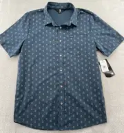 Volcom Shirt Men’s Medium Button Up Short Sleeve Blue Geometric