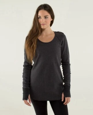 LULULEMON Top Tee Women's Sz 2/4 Reversible Gray Soot Stripe Open Your Heart
