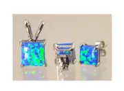 BUTW Gilson opal sterling silver pendant earring set 18" sterling chain 7431P