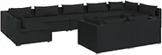 vidaXL Outdoor Lounge Set, 9 Pieces with Cushions, Black Poly Rattan, Modular Design, Comfortable Seating