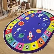 Kindergarten Digital Letter Carpet 123 ABC Large Oval Educational Kids Rug Carpet,Game Teaching Mat Indoor Early Education Doormat Center/Classroom Reading Area(120x180 cm)