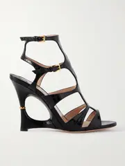[TOM FORD] TOM FORD - Paradis Cutout Croc-effect Leather Wedge Sandals - Black - IT42 IT 42 Black