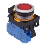 IDEC CW Series Red 24V LED Metallic Momentary Flush Push Button Switch 1NO IP65