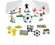 18 Pieces Soccer Cake Topper Decorations Soccer Ball Cupcake Topper Soccer Player figure for Soccer Birthday Party Sport Party Football Theme Party Supplie