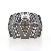 New Cocktail Ring Sterling Silver Quartz Smoky Clear 6.5 Yours by Loren 0.90ctw