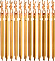 WIFUN 12 Pieces Tent Pegs, Y-shaped Heavy Duty Tent Pegs Aluminium Alloy Gold Camping Tent Stake Nail with Reflective Rope for Camping, Outdoor, Beach and Hiking