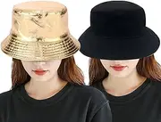 [CENZICOM] Metallic Double-Side-Wear Bucket Hat, Trendy Fisherman Hats Unisex Reversible Packable Sun Cap