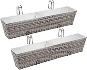 2 Pack Window Boxes Planters Railing Planter Box with Zinc Pots Liners, Hanging Flower Baskets for Porch Fence Patio Balcony, 80x17x17 cm Grey