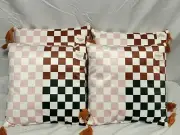 4Pk Reversible Embroidered Throw Pillows Checkered - Bullseye's Playground
