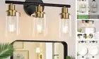 3-Light Bathroom Light Fixtures, Black and Gold Bathroom Wall Lights, Modern