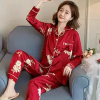 在飛比找ETMall東森購物網優惠-【韓國K.W.】綢緞質感印花休閒居家睡衣套裝
