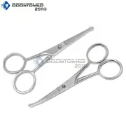 2 Pairs 3.5" Straight + Curved Mustache Nose Hair Scissors Trimmer w Safety Tips