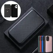 For Xiaomi Poco F5, Luxury Flip Carbon Fiber Leather Wallet Card PC Case Cover