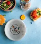 12'' Unique White Marble Decorative Fruit Bowl Peacock Pattern Handmade Bowl Dec