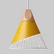 Mengjay Pendant Light Modern Vintage Hanging Light Wooden Lampshade Made of Metal E27 Lamp Holder Pendant Lamp Creative Ceiling Light for Bedroom Kitchen Dining Room (Yellow)