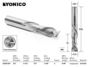 1/2" Dia. 2 Flute Compression CNC Router Bit - 1/2" Shank - Yonico 33230-SC