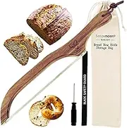 5StarMoon Bread Knife for Homemade Bread - 16" Wooden Bread Bow Knife, Sourdough Bread Knife & Bagel Cutter - Serrated Fiddle Bow Bread Slicer for Easy Cutting, Premium Stainless Steel (Right Handed)