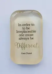 Paperweight Features Quote from Coco Chanel Clear/Yellow Tint Heavy Glass