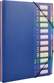Rainbow Tab Expanding File Folder - 24 Pockets, Durable A4 Letter Size Organizer, Water-Resistant Plastic Dividers, Home/Office/School Document Holder (Blue - 24 Pockets)