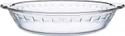 NUTRIUPS 8.5" Glass Pie Dish - 22cm Round Bake Plate with Handle, High Heat Resistance, Serves 1100ML, Ideal for Cake, Pie, Tart, Flan