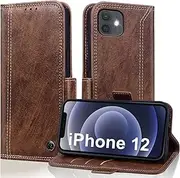 [Noaivoky] iPhone 12/12 Pro 6.1-Inch Folio Case with Wallet, Stand, Premium PU Leather, Brown