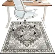 48"x60" Office Chair Mat for Hardwood Tile Floor, Under Desk Carpet Protector for Rolling Computer Chair Mat, Machine Washable Area Rug, Anti-Slip 1/5" Thick Low Pile Thin Vinyl Floor Mat, Tawny Grey