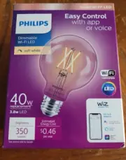 Philips G25 Smart Bulb, E26 Base, 40W LED, Soft White, Dimmable, Wi-Fi & Wiz NEW