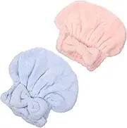 TOGEVAL 2Pcs Coral Fleece Hair Drying Hat Quick Drying Bathing Hair Wrap Lightweight and Absorbent Shower Cap for Home and Travel Use