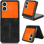 [Jarttarn] Case Compatible with Tecno Phantom V Flip 2 5G / Infinix Zero Flip 5G Leather Texture PU Leather + PC Back Hard Plastic Cover (Black)