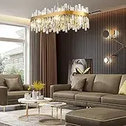USOR Modern Crystal Chandelier, 12 Lights Gold Pendant Light L80xW35cm Contemporary Rectangular K9 Crystal Ceiling Light for Dining Living Room Kitchen Island 3 Color Temperature Bulbs Included