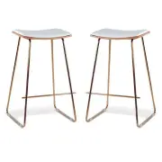 Set of 2 - Porter Nordberg Kitchen Counter Bar Stool 73cm - Rose Gold Frame - Natural Veneer White Cushion Seat