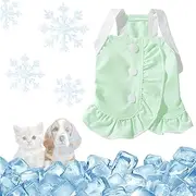 Fnaobai Dog Cooling Outfit Cute Puppy Summer Quick Dry Sleeveless Dress Shirt Breathable Pet Top Clothes Apparel with Ruffles for Small Medium Dog Cats (Green, Small（3.3-5.5lb）)