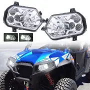 Pair Chrome ATV UTV LED Headlights Projector For Polaris RZR XP 900 EFI /RZR 800