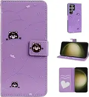 Auslbin Cute S23 Ultra Case 6.8 Inch PU Leather Samsung S23 Ultra Case, Animal Flip Case Suitable for Samsung Galaxy S23 Ultra Case, Purple (Bar)