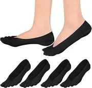 4 Pairs Orthopedic Toe Compression Socks, Toe Separator Socks for Women, Soft Alignment Toe Socks for Bunions, Low Cut Five Finger Socks for Women, Size 6-8 (Black)