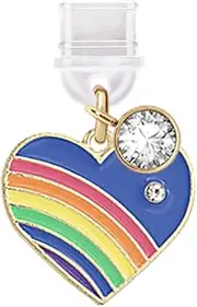 ELISE & FONDA TP692 Type-C Charging Port Anti Dust Plug Little Love Heart with Rainbow Cell Phone Charm for iPhone 15/16/Samsung/OnePlus/Xiaomi/oppo Android Phones (Deep Blue)