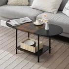 Coffee Tables for Living Room 2-Tier Small Oval Center Industrial Modern Style