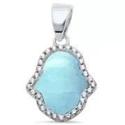 Halo Natural Larimar & Cubic Zirconia Hamsa .925 Sterling Silver Pendant