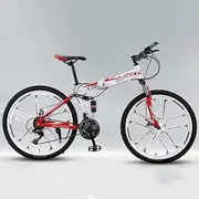 Mountain Bike, 24" Unisex Double Disc Brakes Mountain Bike Fast and Light21 Speed Double Shock Absorption High Carbon Steel Frame Bicycle,Whitered