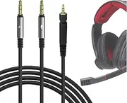Geekria Audio Cable Compatible with Sennheiser Game One, Game Zero, PC 373D, GSP 500, GSP 600 Headphones, Dual 3.5mm Y Splitter Adapter to 2.5mm Replacement Stereo Cord (5.6ft/1.7m)