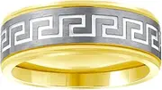 [JewelryWeb] Stainless Steel Mens Two tone Greek Key Pattern Center Brushed Step Edges Comfort-Fit Band Wedding-Band for Men