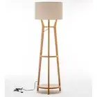 168cm Large Bamboo Wooden Tripod Floor Lamp Light Modern Linen Shade w Shelves