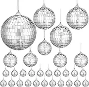 30 Pcs Mirror Disco Ball Different Sizes - Hanging Ball With Rope for 70s 90s Party - Mini Reflective Balls Ornaments for Wedding, Party, Cake Decor